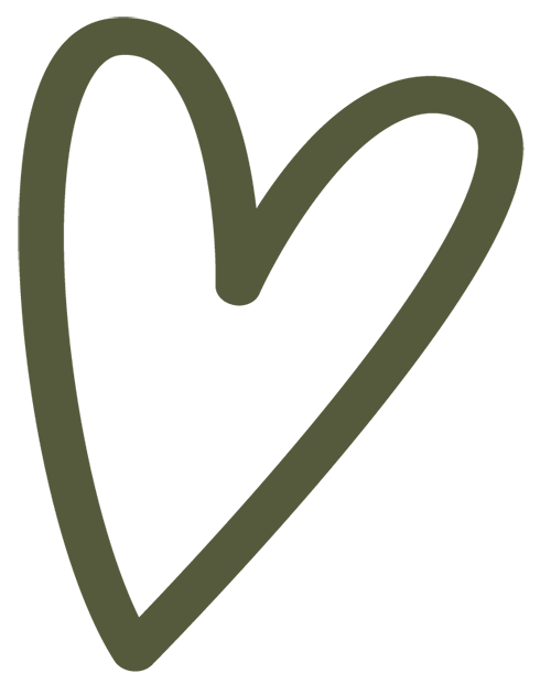 Hand-drawn olive green heart outline on a dark green background.
