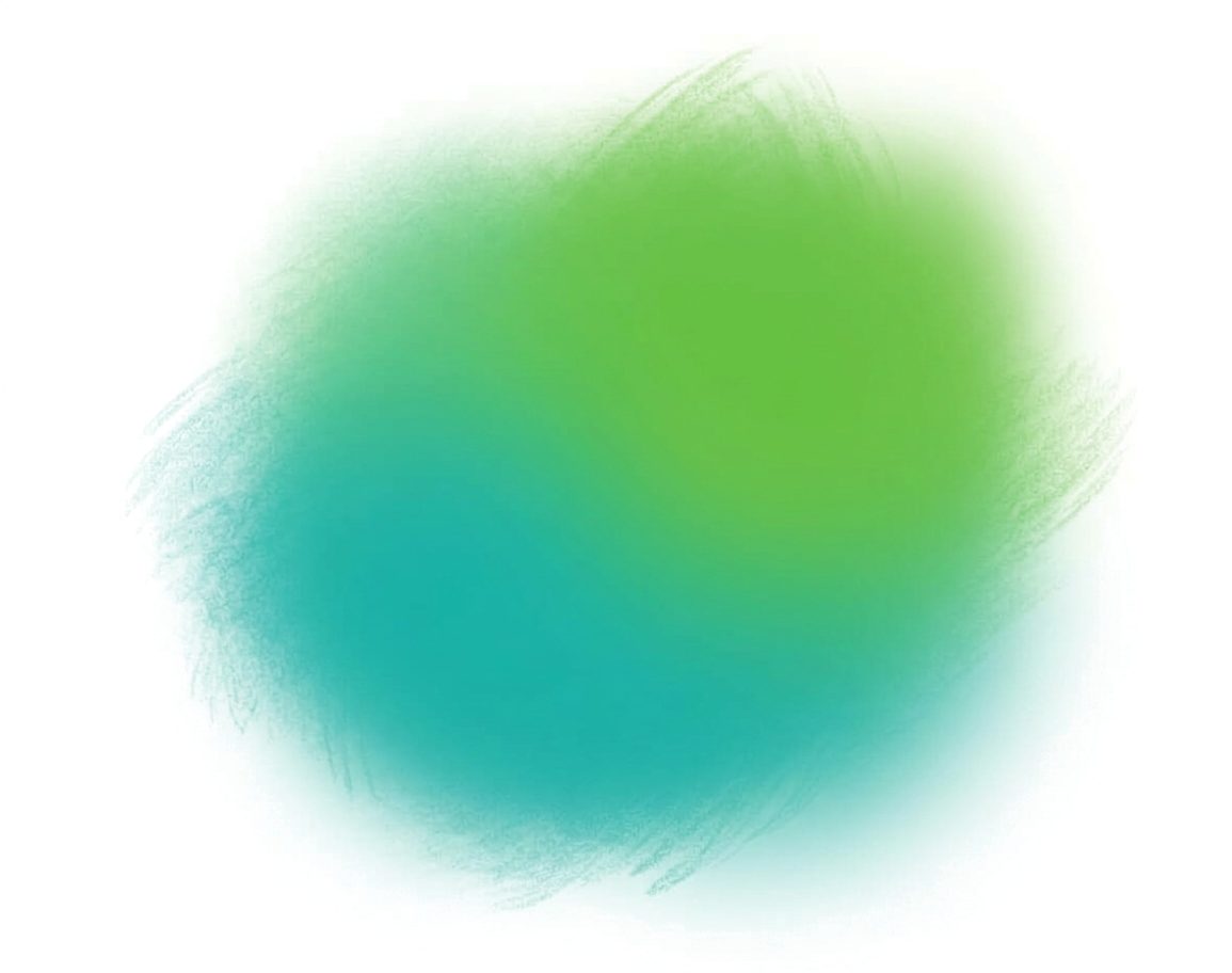 A soft, brush-stroke blend of green and teal colors forming an abstract blob on a white background.
