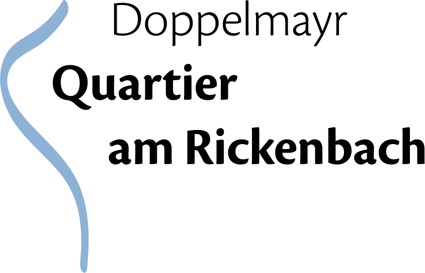 Doppelmayr Quartier am Rickenbach logo, with a blue wavy line.