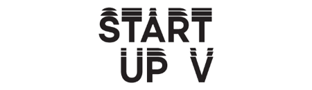 Stylized black text 'START UP V' on a white background, featuring horizontal line elements within the letters.