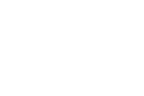 White Santander logo with its distinctive flame symbol on a dark green background.