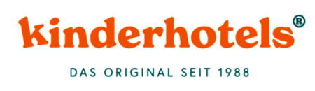 Orange 'kinderhotels' logo with 'DAS ORIGINAL SEIT 1988' slogan below it.