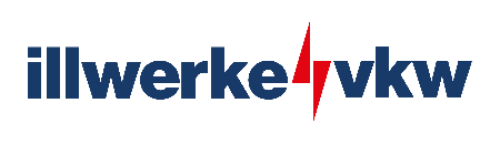 The illwerke vkw logo, featuring blue text with a red lightning bolt symbol in the center.
