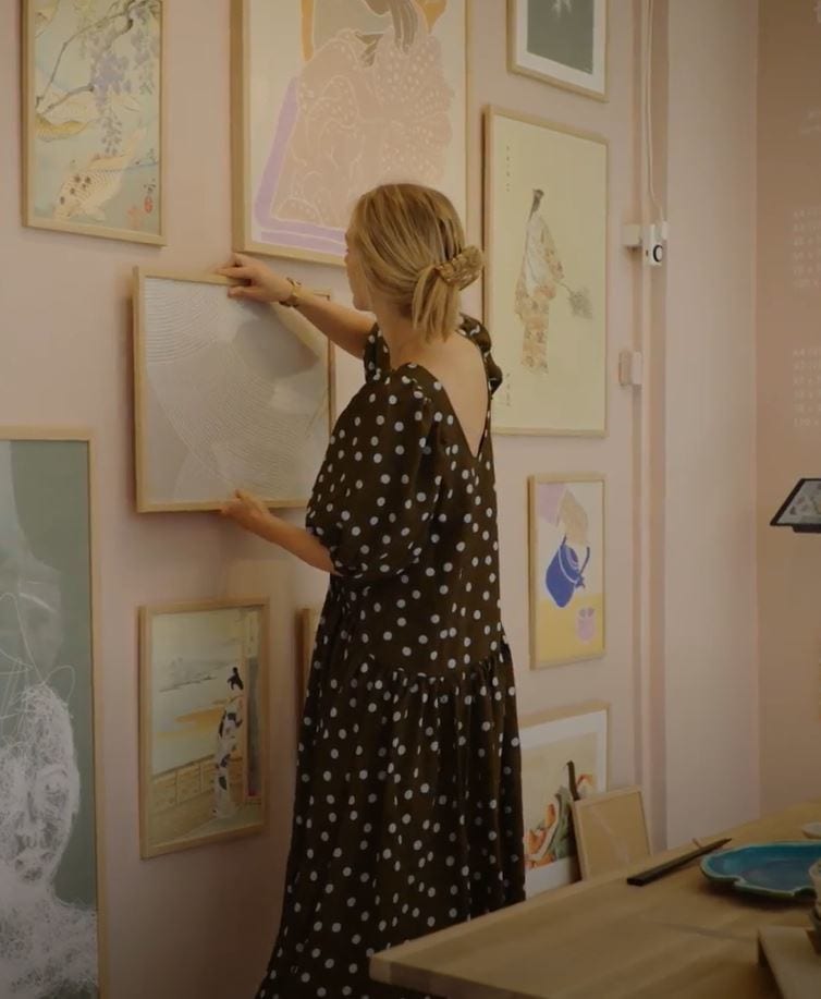 Interior design, Dress, Textile, Sleeve, Paint, Art, Table, Wall, Wood