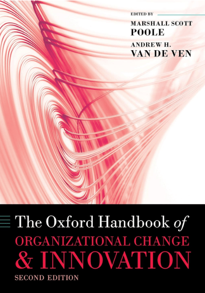 Book cover with red swirls: The Oxford Handbook of Organizational Change & Innovation, 2nd Ed.