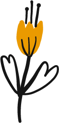 A stylized orange flower with black stem and leaves.