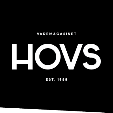 Logo for HOVS Varemagasinet, Est. 1988, white text on a black background.