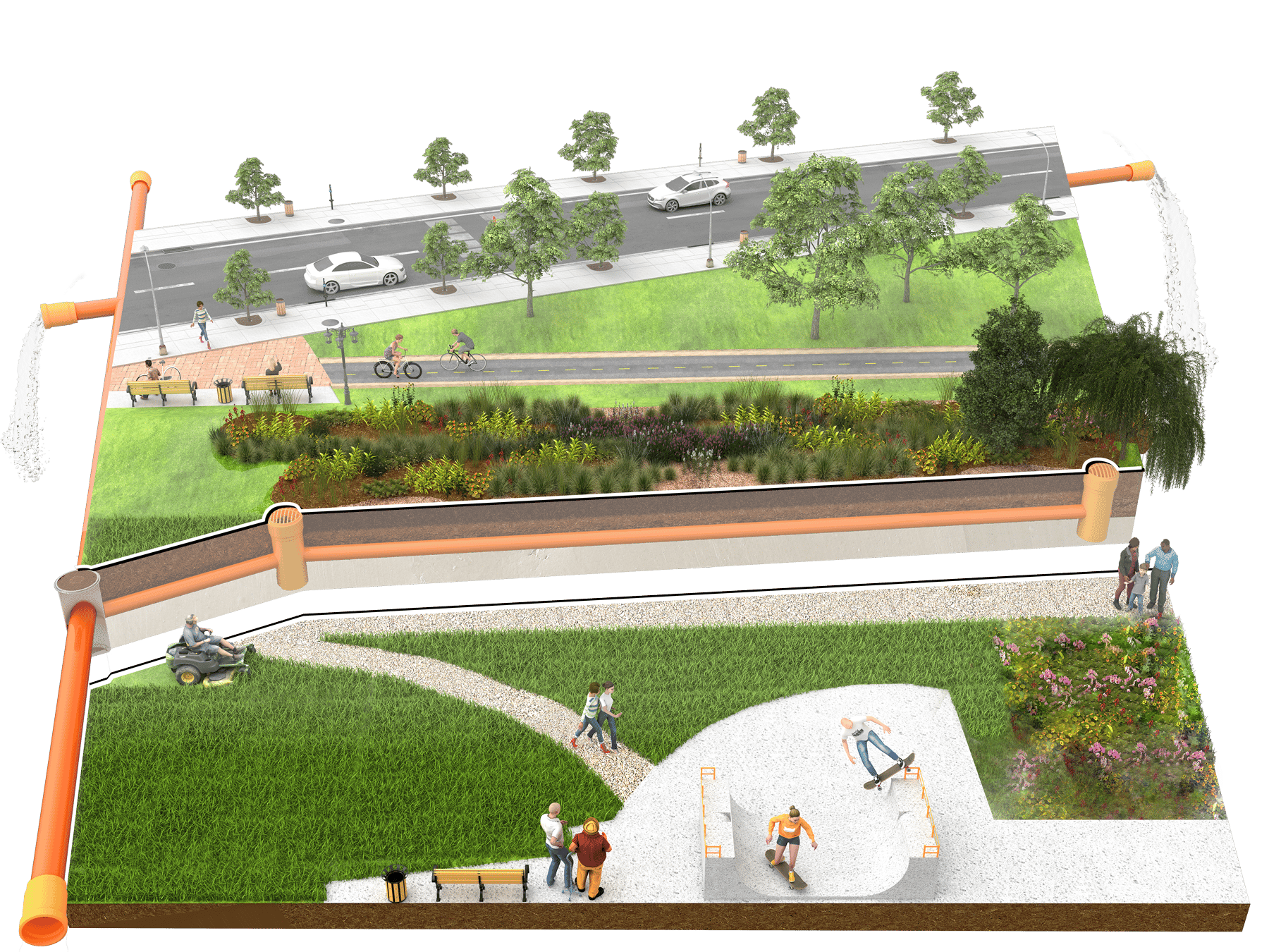 Land lot, Urban design, Plant, Tree, Slope, Grass, Rectangle