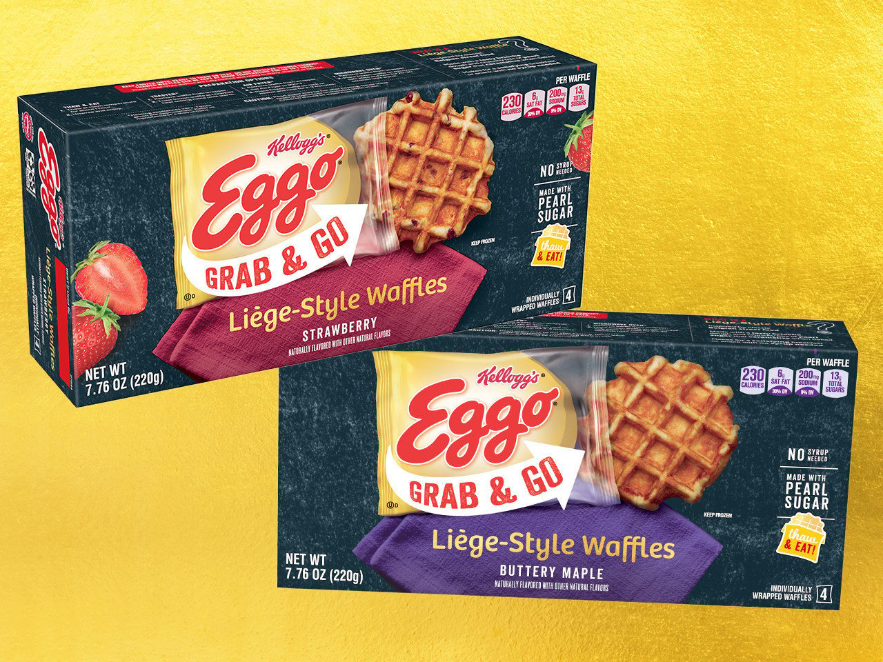 Boxes, Product line, Liege-style waffles, Waffles, Strawberries, Font