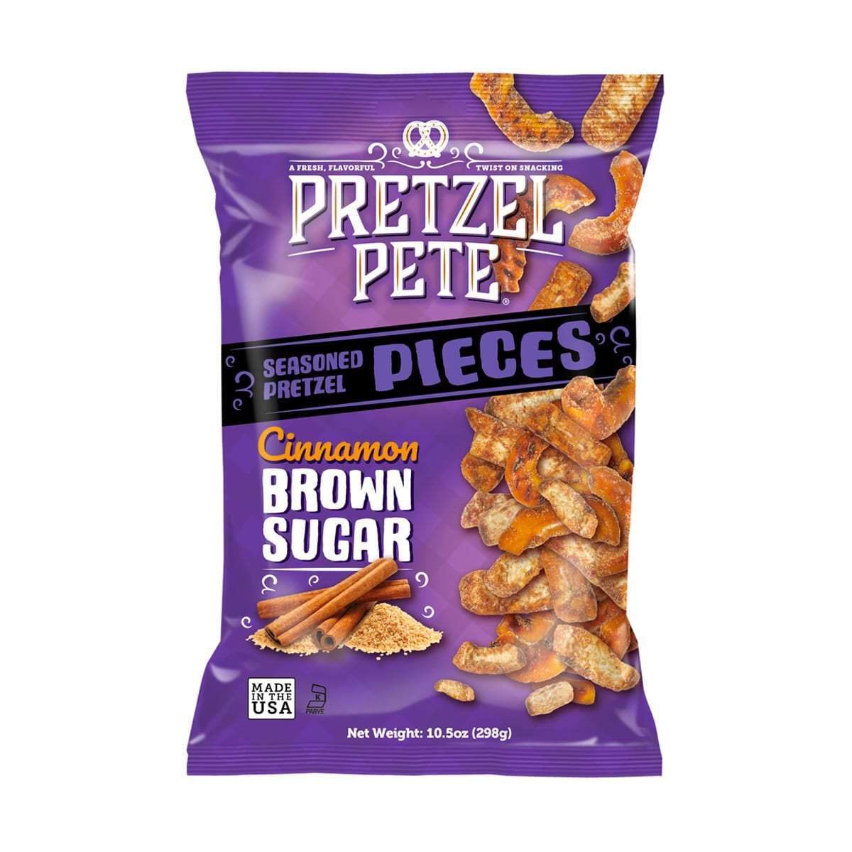 Pretzels, Bag, Product, Purple, Cinnamon sticks, Seasoned pretzels
