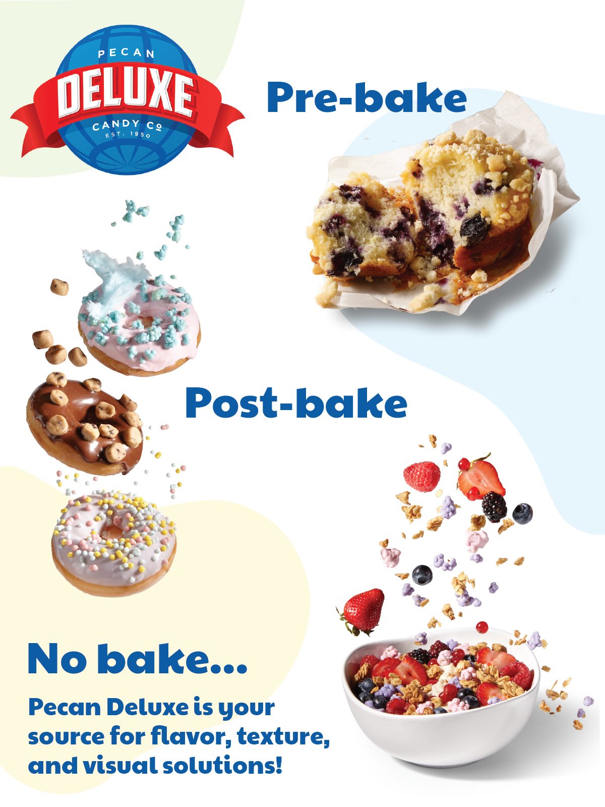 Blueberry muffins, Strawberries, Granola, Donuts, Logos, Font