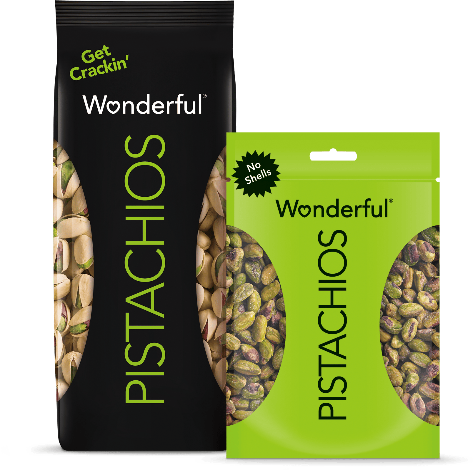 bag of Wonderful in-shell pistachios, no-shell pistachio kernels