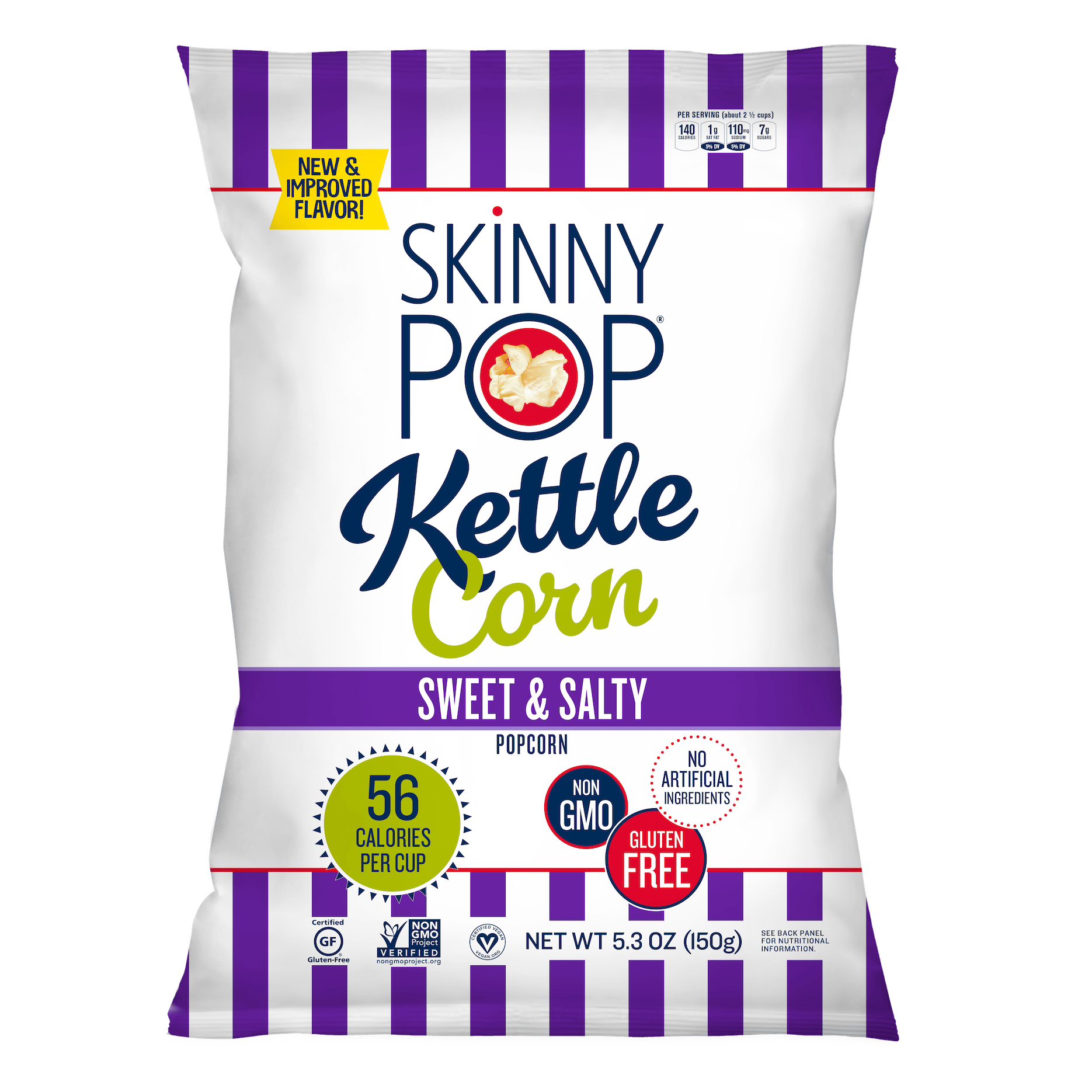 Packaging, Bag, Popcorn, Purple, White, Stripes, Nutritional info
