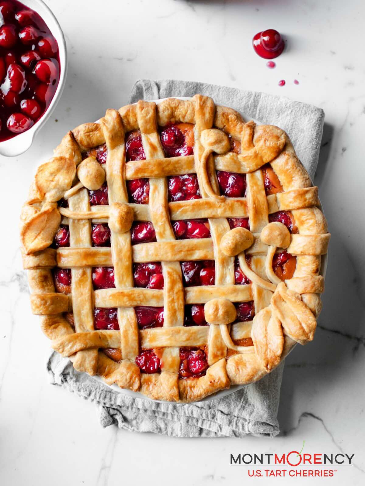 Cherry pie, Food, Lattice crust, Ingredient, Recipe, Tableware, Cuisine, Dish