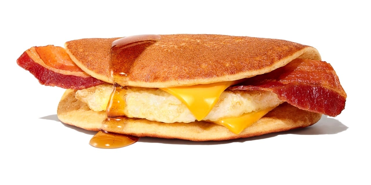Staple food, Sandwich, Ingredient, Pancake, Cheese, Syrup