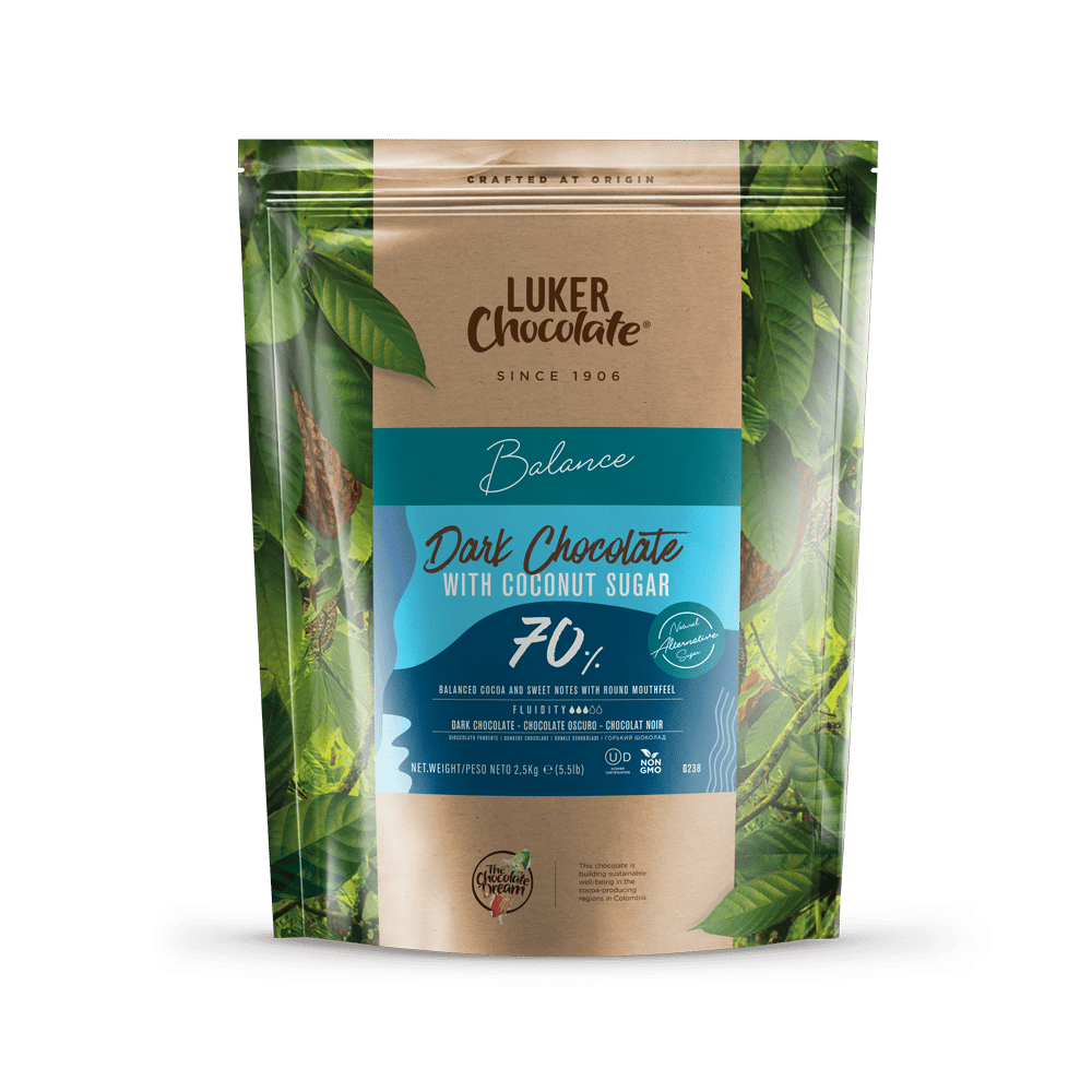 Pouch of Luker Chocolate dark chocolate chips made with coconut sugar