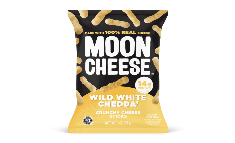 Bag of crunchy cheese sticks, Black, yellow, White cheddar, Text