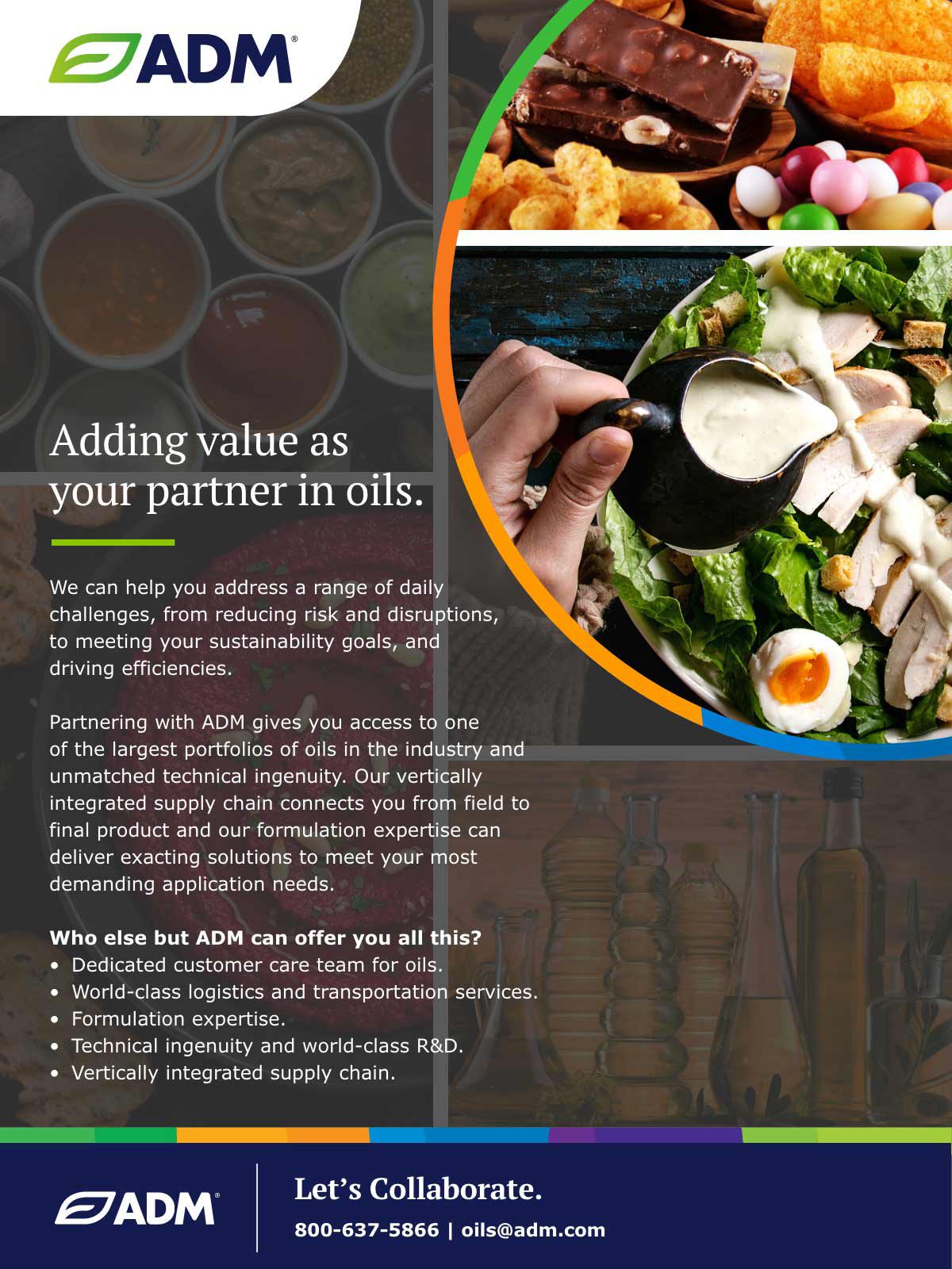 Full page ad, Salad, Hand, Dressing, Candy, Snacks, Bowls, Text