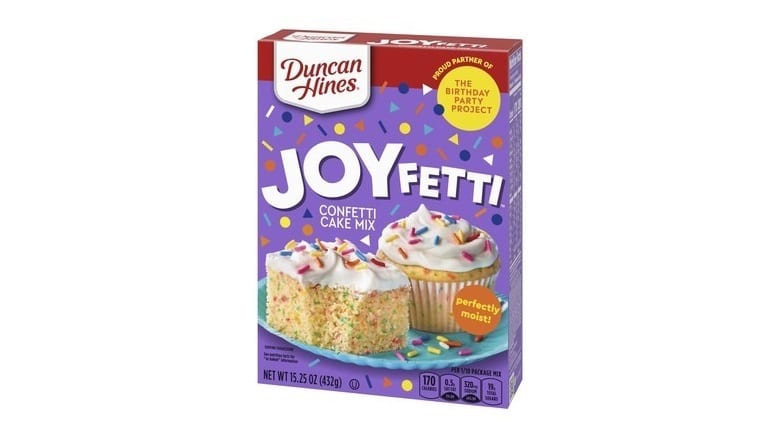 Cake mix, Box, Purple, Red, Logo, Cake, Icing, Cupcake, Plate, Funfetti