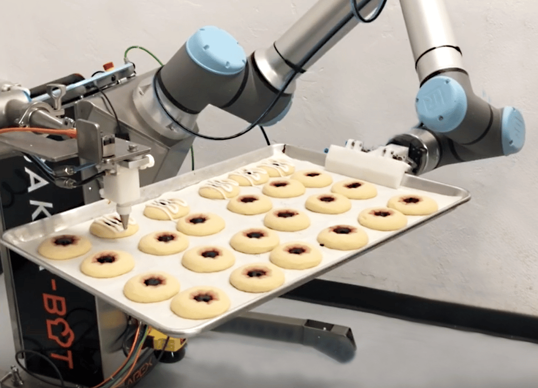 Machinery, Robotic arm, Equipment, Tray, Cookies, Icing, Nozzle