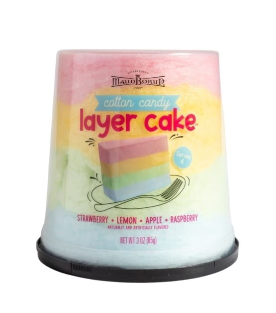 Upside-down bucket, Cotton candy, Cake, Text