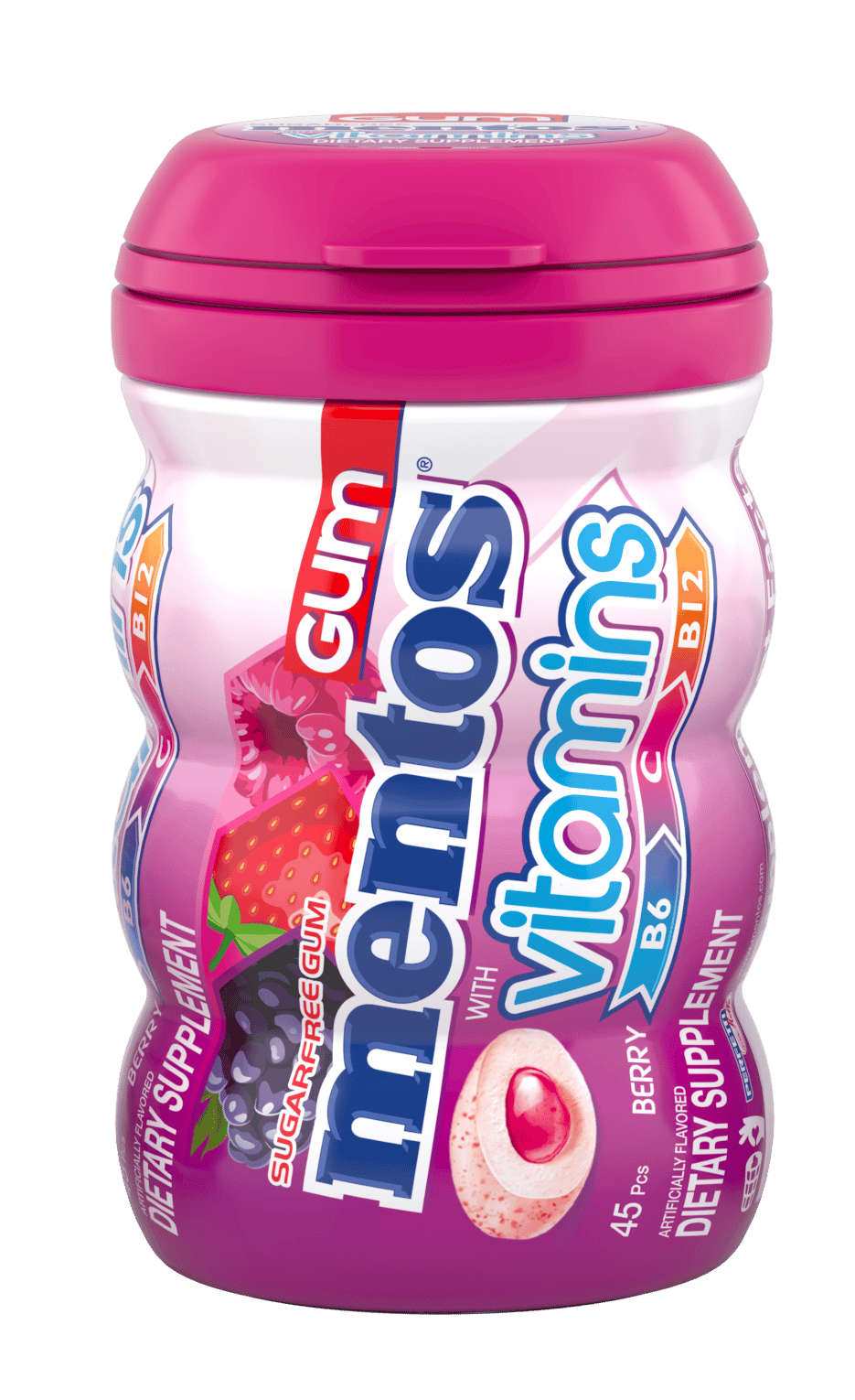 Gum container, Pink, Cylinder, Cap, Fruit, Font