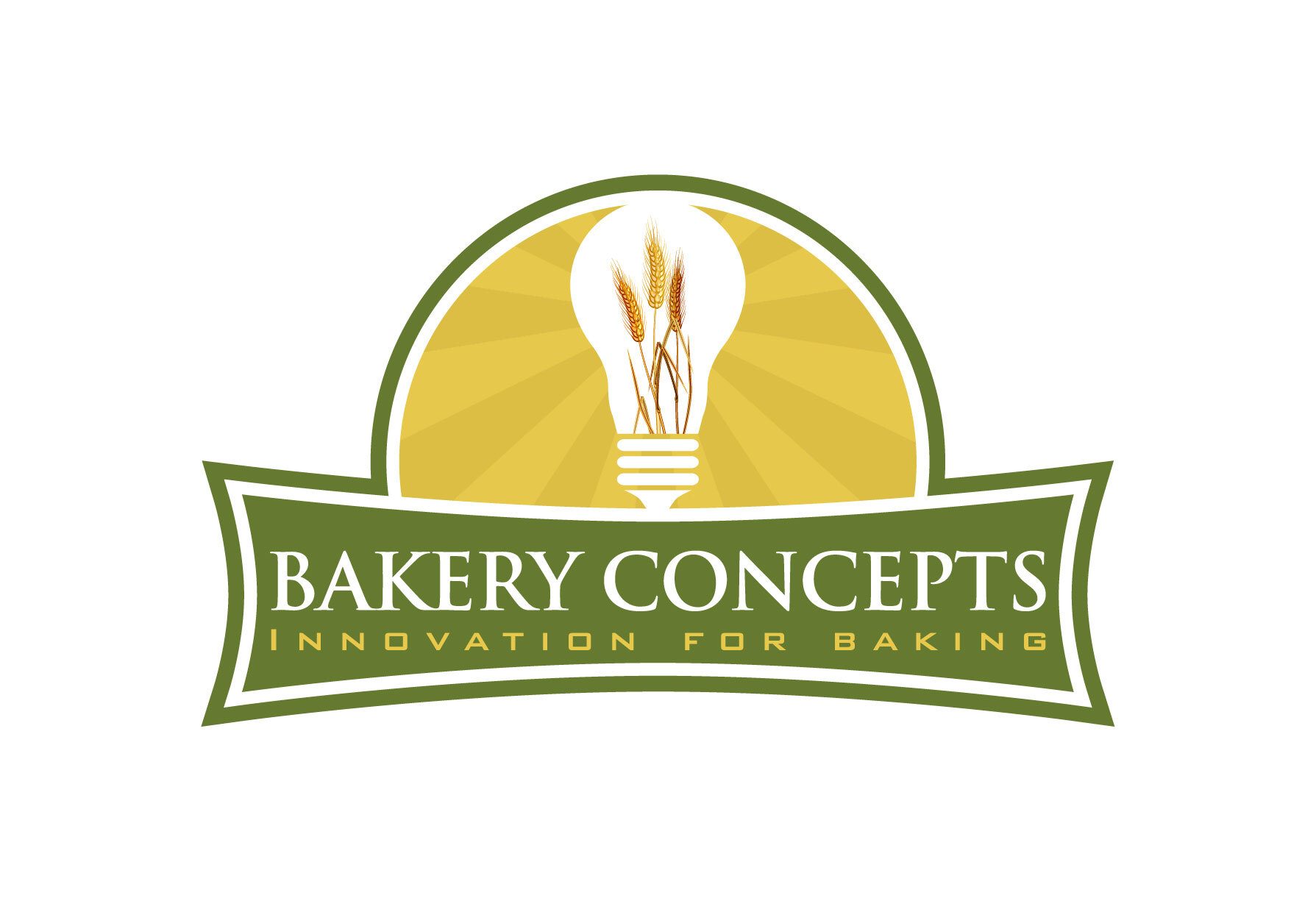 Green Bakery Concepts logo with a lightbulb, wheat stalks, and "Innovation for Baking" tagline.