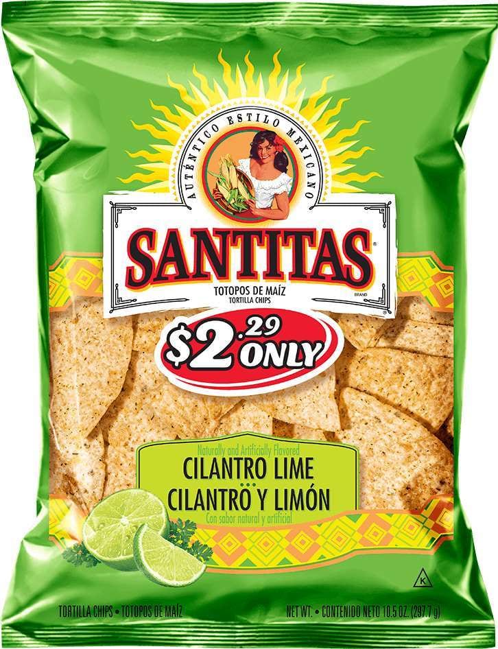 Package, Bag, Tortilla chips, Crunchy snacks, Lime, Green, Yellow, Cilantro