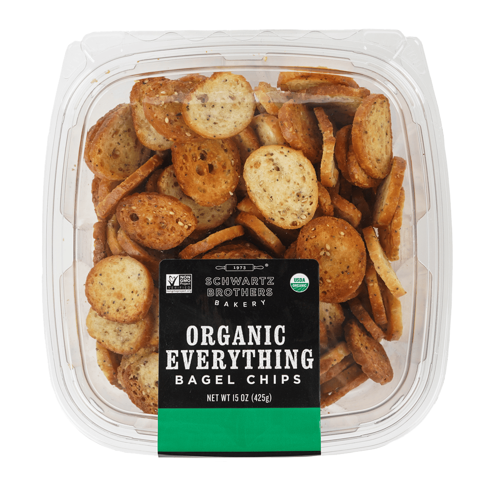 Food, Bagel chips, Seeds, Seasoning, Plastic shell container, Label