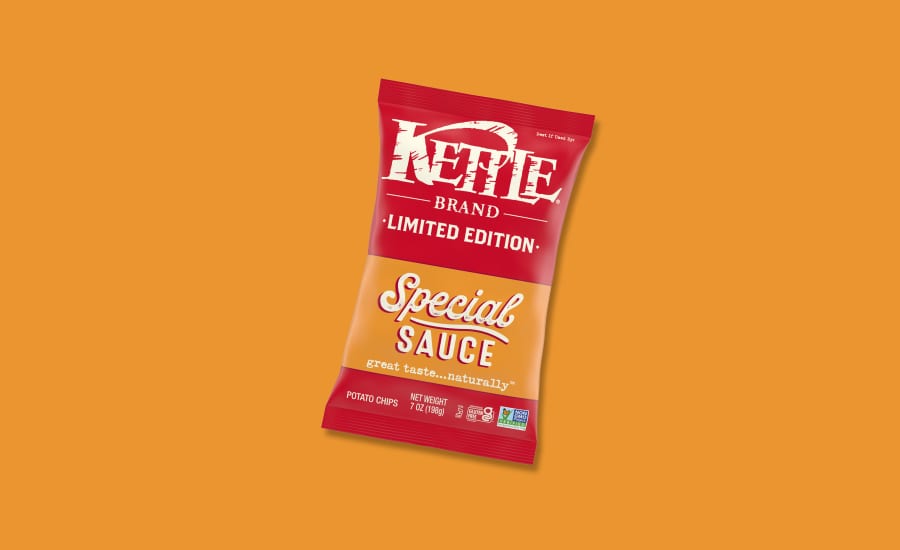 Kettle Brand Limited Edition Special Sauce Chip bag, orange background