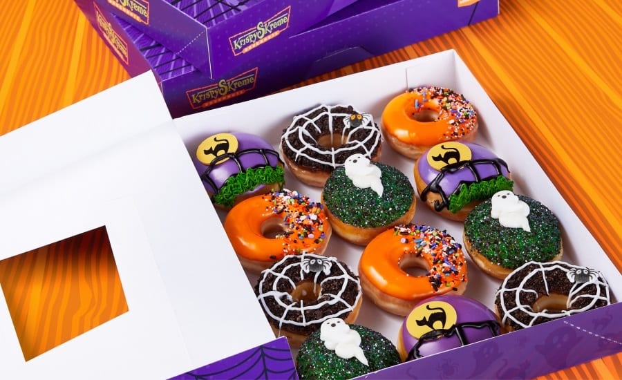 Orange, Pumpkin, Purple, Box of Halloween donuts