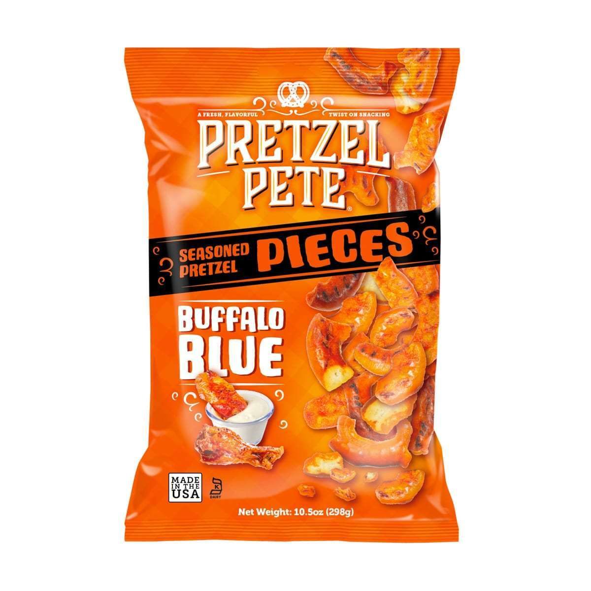 Pretzels, Bag, Product, Orange, Buffalo wings, Dressing, Seasoned pretzels