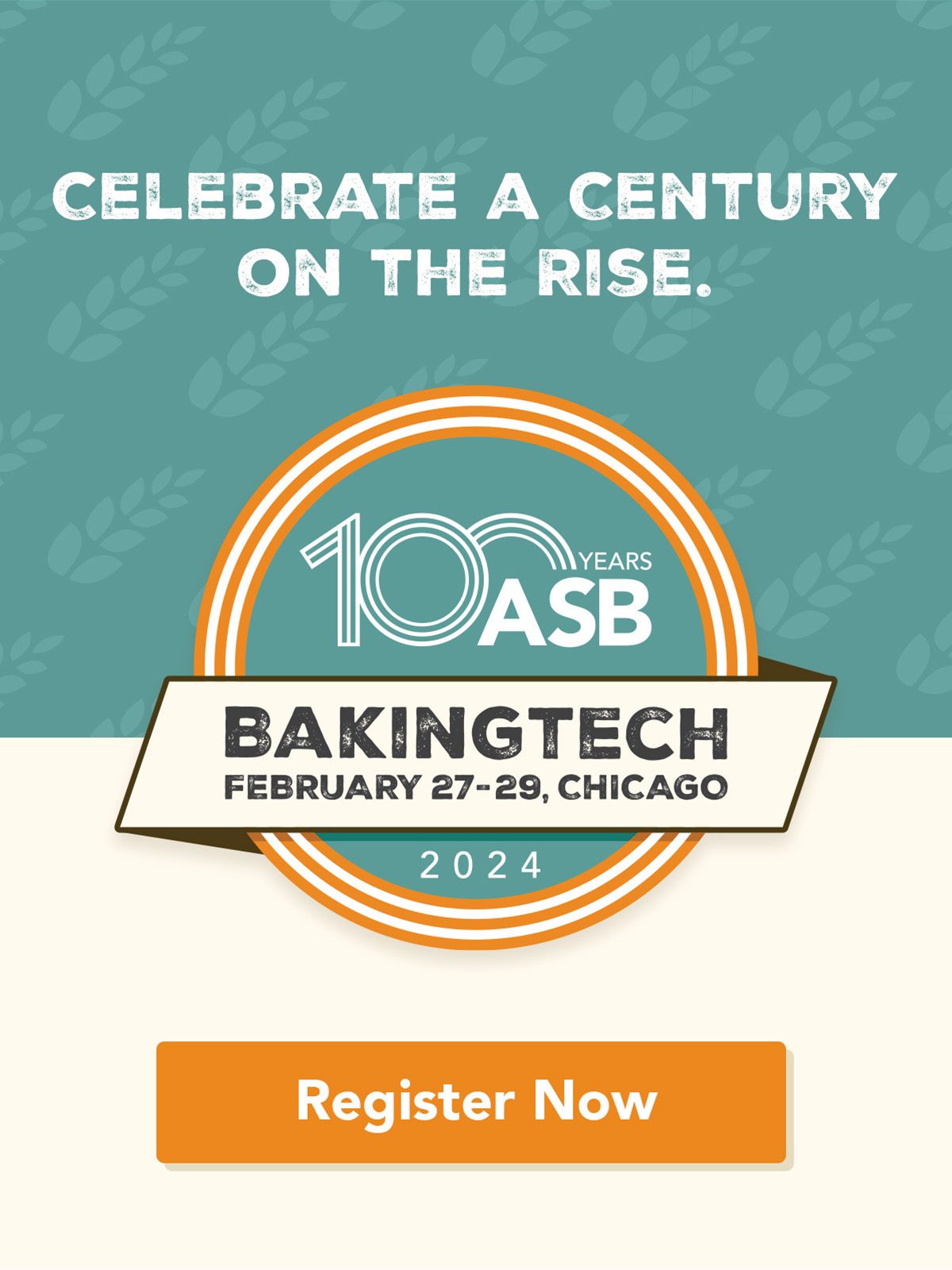 Font, Teal, Orange, 100 years, Bakingtech, Dates, Banner
