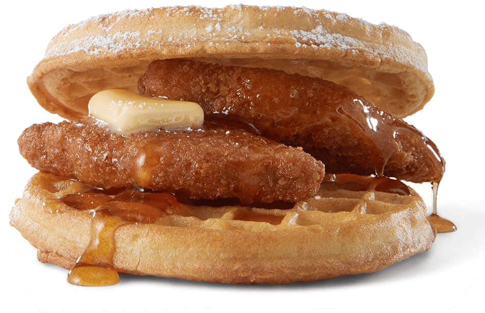 Chicken and waffles, Fast food, Baked goods, Ingredient, Sandwich, Bun, Cuisine, Dish