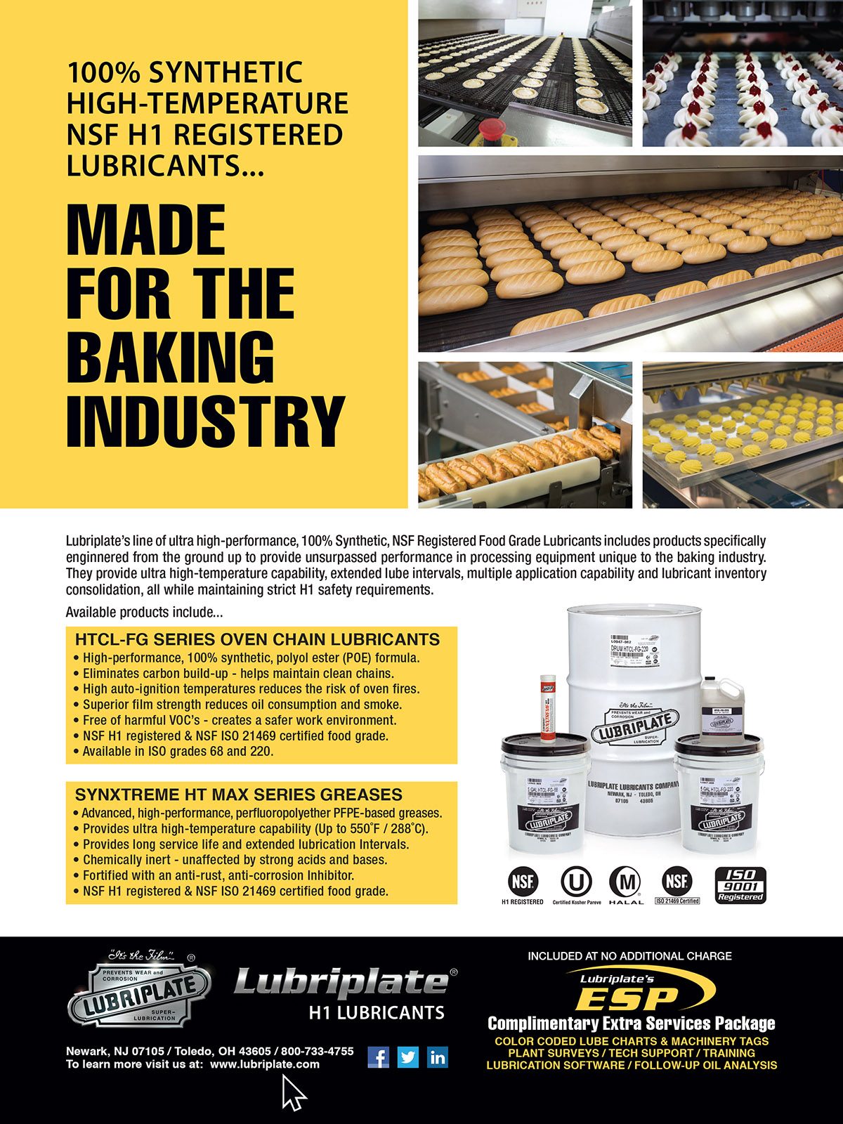 Full-page ad, Yellow, Photos of baked goods on equipment, Jars and buckets