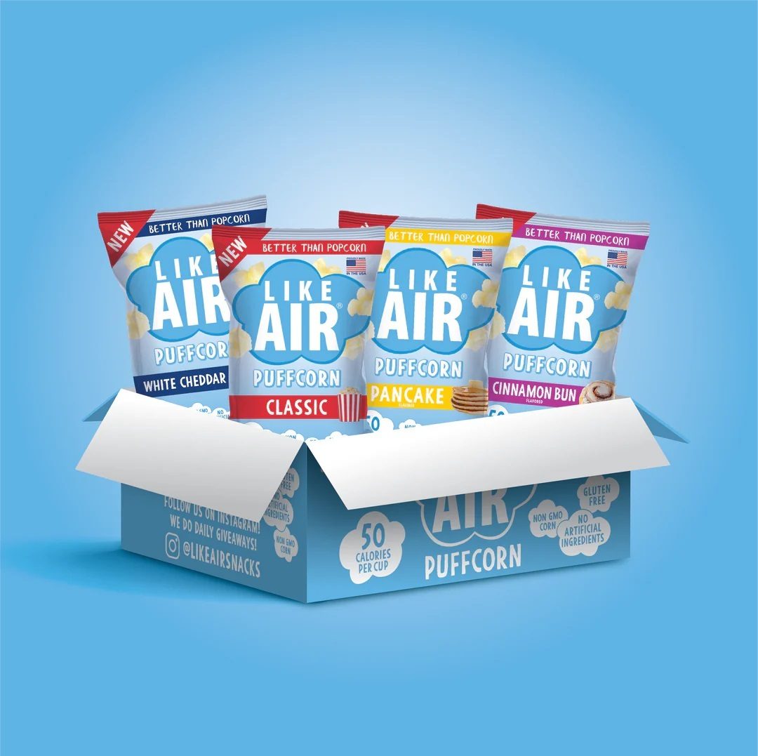 Rectangle, Font, Box of snack packages, Blue background