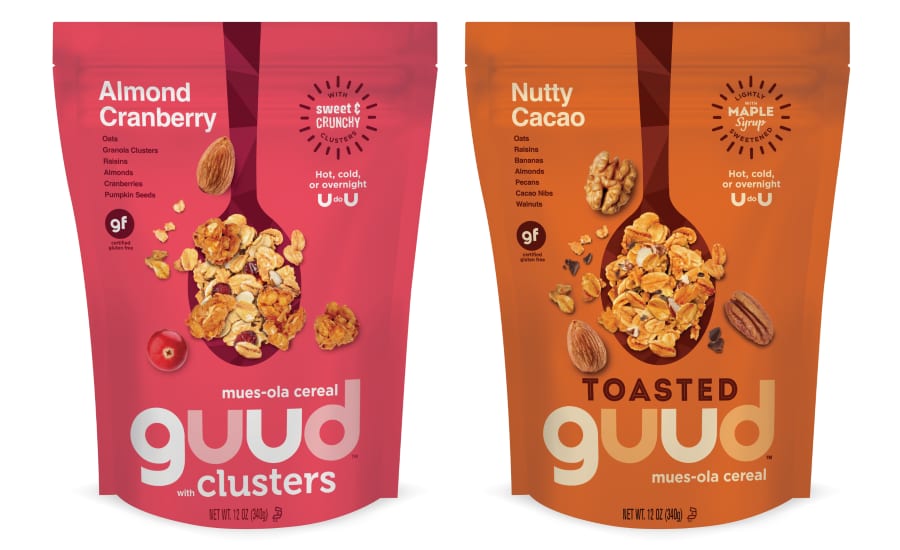 Products, Stand-up pouches, Muesli, Pink, Orange, Oats, Spoons