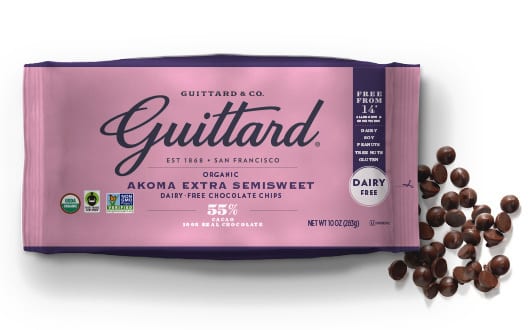 Pouch of Guittard Akoma extra semisweet chocolate chips