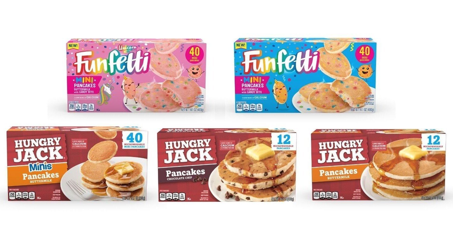 Boxes, Product line, Pancakes, Funfetti, Chocolate chip, Butter, Font