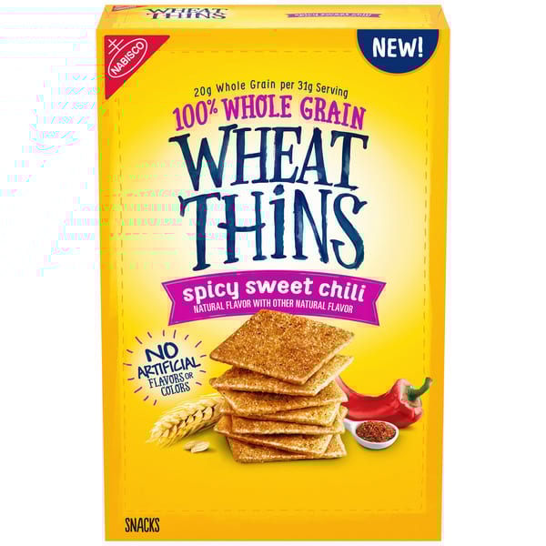 Wheat Thins Spicy Sweet Chili flavor, in yellow packaging
