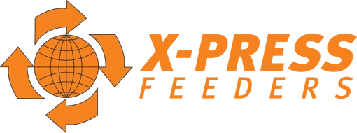 X-PRESS FEEDERS logo: orange text and globe with four arrows.