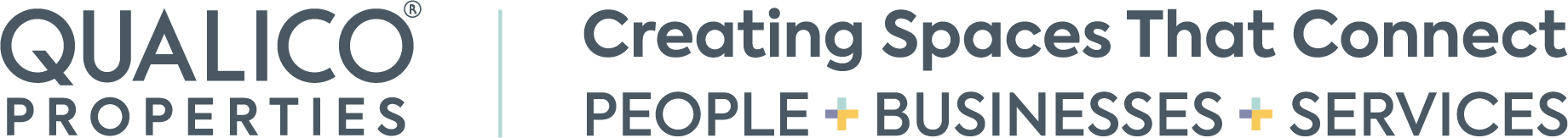 Qualico Properties logo with slogan: Creating Spaces That Connect People, Businesses, Services.