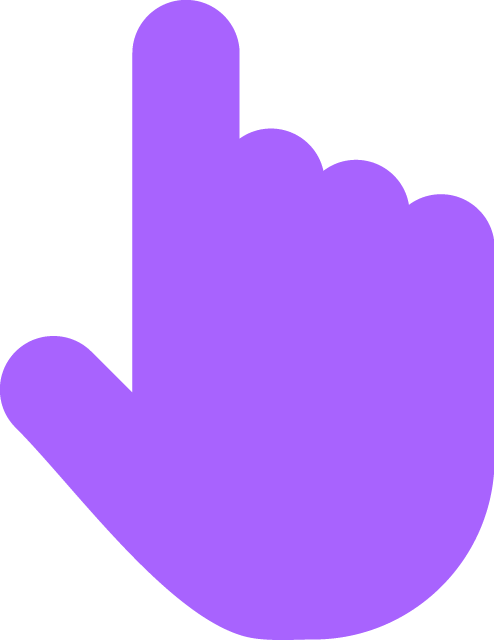A purple hand pointing, commonly used as a cursor or selection icon.