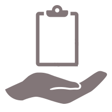 Hand holding a clipboard icon.