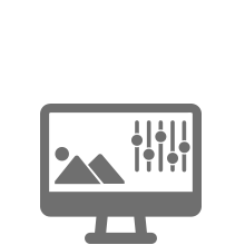 Monitor displaying an image editing interface with a picture icon and adjustment sliders.