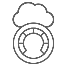 Outline of a cloud above a segmented horseshoe shape.