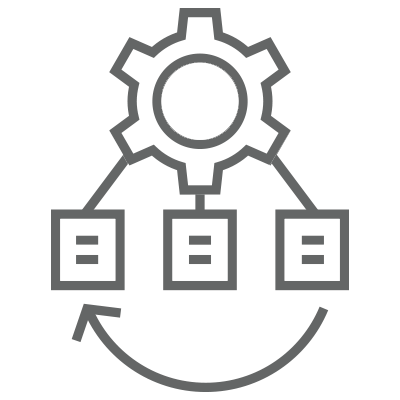 Gear connected to three blocks with a feedback loop.