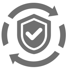 Shield with checkmark and circular arrows: continuous security.