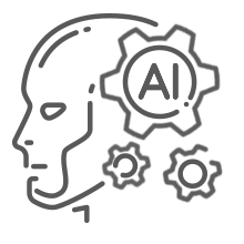 Human head silhouette with AI gears.
