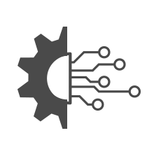 Half gear, half circuit symbol for mechanical-digital technology.